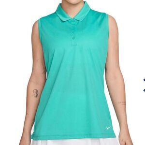 Nike Dri-FIT Victory Women's Sleeveless Golf Seafoam Teal Polo Emrboidered Sz XS